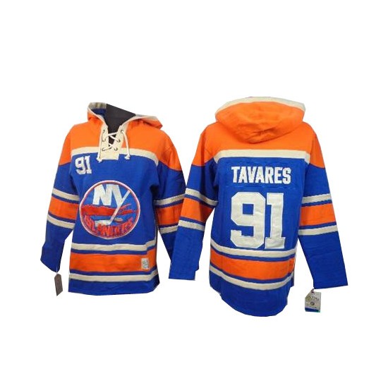New York Islanders #91 Men's John Tavares Old Time Hockey Authentic Royal Blue Sawyer Hooded Sweatshirt Jersey New York Islanders #91 Men's John Tavares Old Time Hockey Authentic Royal Blue Sawyer Hooded Sweatshirt Jersey