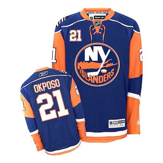 New York Islanders ＃21 Men's Kyle Okposo Reebok Authentic Navy Blue Jersey