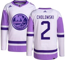 New York Islanders Men's Dennis Cholowski Adidas Authentic Hockey Fights Cancer Jersey