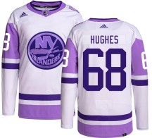 New York Islanders Men's Bobby Hughes Adidas Authentic Hockey Fights Cancer Jersey