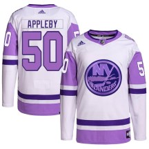 New York Islanders Men's Kenneth Appleby Adidas Authentic White/Purple Hockey Fights Cancer Primegreen Jersey