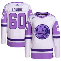 New York Islanders Men's Tristan Lennox Adidas Authentic White/Purple Hockey Fights Cancer Primegreen Jersey