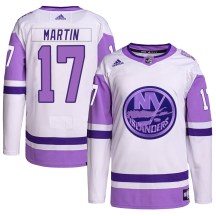 New York Islanders Men's Matt Martin Adidas Authentic White/Purple Hockey Fights Cancer Primegreen Jersey
