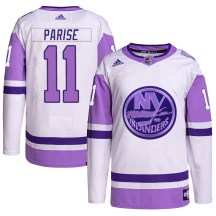 New York Islanders Men's Zach Parise Adidas Authentic White/Purple Hockey Fights Cancer Primegreen Jersey