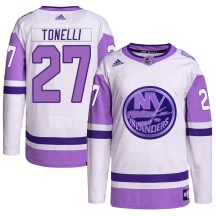 New York Islanders Men's John Tonelli Adidas Authentic White/Purple Hockey Fights Cancer Primegreen Jersey