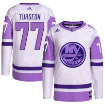 New York Islanders Men's Pierre Turgeon Adidas Authentic White/Purple Hockey Fights Cancer Primegreen Jersey