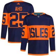 New York Islanders Men's Sebastian Aho Adidas Authentic Navy 2024 Stadium Series Primegreen Jersey