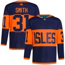 New York Islanders Men's Billy Smith Adidas Authentic Navy 2024 Stadium Series Primegreen Jersey
