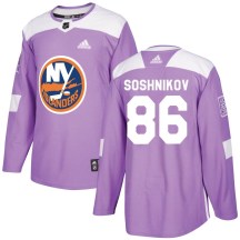 New York Islanders Youth Nikita Soshnikov Adidas Authentic Purple Fights Cancer Practice Jersey