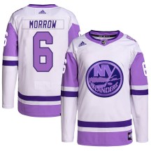 New York Islanders Youth Ken Morrow Adidas Authentic White/Purple Hockey Fights Cancer Primegreen Jersey