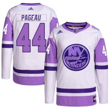 New York Islanders Youth Jean-Gabriel Pageau Adidas Authentic White/Purple Hockey Fights Cancer Primegreen Jersey