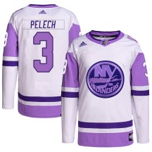New York Islanders Youth Adam Pelech Adidas Authentic White/Purple Hockey Fights Cancer Primegreen Jersey