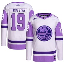 New York Islanders Youth Bryan Trottier Adidas Authentic White/Purple Hockey Fights Cancer Primegreen Jersey