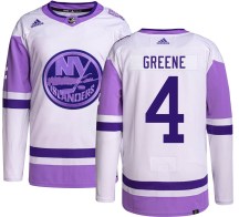New York Islanders Youth Andy Greene Adidas Authentic Green Hockey Fights Cancer Jersey