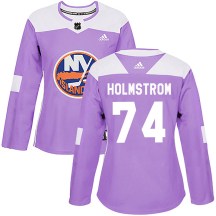 New York Islanders Women's Simon Holmstrom Adidas Authentic Purple Fights Cancer Practice Jersey