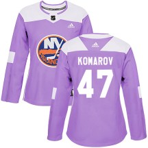 New York Islanders Women's Leo Komarov Adidas Authentic Purple Fights Cancer Practice Jersey