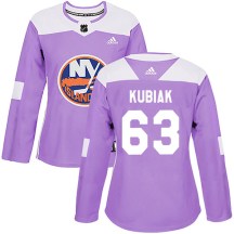New York Islanders Women's Jeff Kubiak Adidas Authentic Purple Fights Cancer Practice Jersey