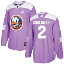 New York Islanders Men's Dennis Cholowski Adidas Authentic Purple Fights Cancer Practice Jersey