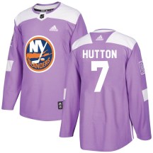 New York Islanders Men's Grant Hutton Adidas Authentic Purple Fights Cancer Practice Jersey