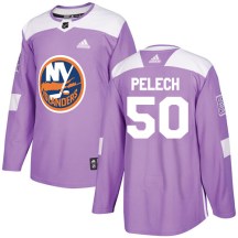 New York Islanders Youth Adam Pelech Adidas Authentic Purple Fights Cancer Practice Jersey