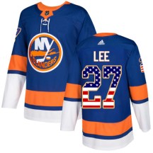 New York Islanders Men's Anders Lee Adidas Authentic Royal Blue USA Flag Fashion Jersey