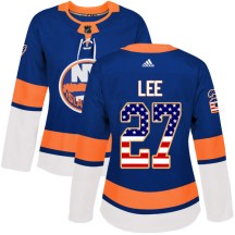 New York Islanders Women's Anders Lee Adidas Authentic Royal Blue USA Flag Fashion Jersey