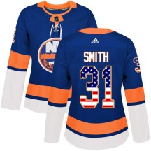 New York Islanders Women's Billy Smith Adidas Authentic Royal Blue USA Flag Fashion Jersey