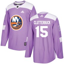 New York Islanders Youth Cal Clutterbuck Adidas Authentic Purple Fights Cancer Practice Jersey