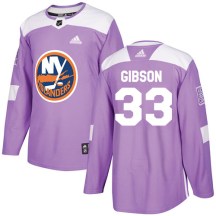 New York Islanders Youth Christopher Gibson Adidas Authentic Purple Fights Cancer Practice Jersey