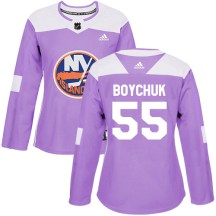 New York Islanders Women's Johnny Boychuk Adidas Authentic Purple Fights Cancer Practice Jersey