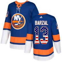 New York Islanders Youth Mathew Barzal Adidas Authentic Royal Blue USA Flag Fashion Jersey