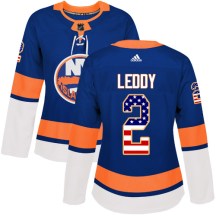New York Islanders Women's Nick Leddy Adidas Authentic Royal Blue USA Flag Fashion Jersey