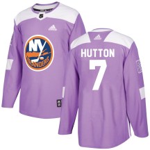 New York Islanders Youth Grant Hutton Adidas Authentic Purple Fights Cancer Practice Jersey