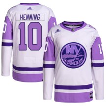 New York Islanders Youth Lorne Henning Adidas Authentic White/Purple Hockey Fights Cancer Primegreen Jersey