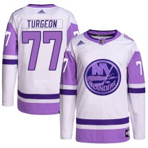 New York Islanders Youth Pierre Turgeon Adidas Authentic White/Purple Hockey Fights Cancer Primegreen Jersey