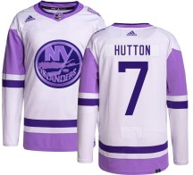 New York Islanders Youth Grant Hutton Adidas Authentic Hockey Fights Cancer Jersey