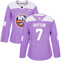 New York Islanders Women's Grant Hutton Adidas Authentic Purple Fights Cancer Practice Jersey