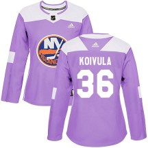 New York Islanders Women's Otto Koivula Adidas Authentic Purple Fights Cancer Practice Jersey